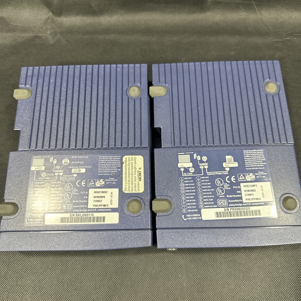 (2) Iomega Zip 100 Parallel External Drive Z100P2 w/ Power Cord & Cable Untested