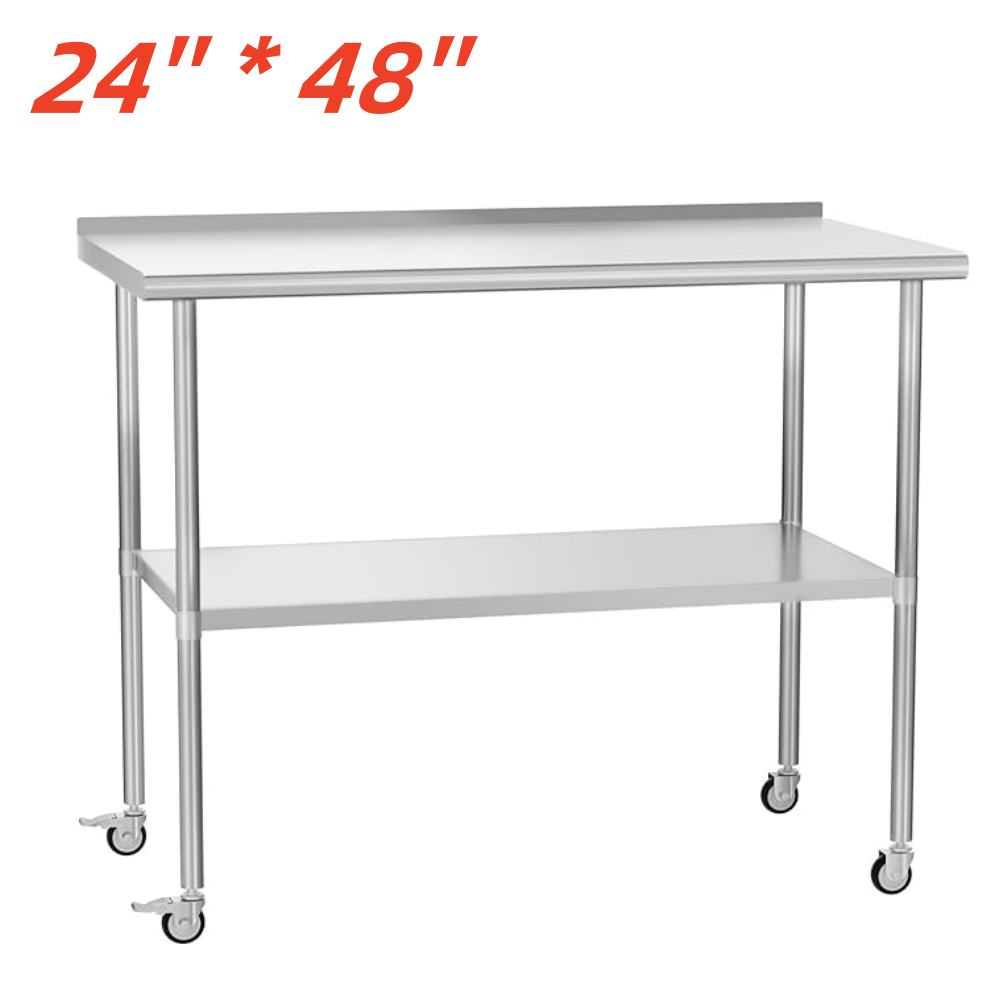 Stainless Steel Kitchen Restaurant Work Prep Table w/ Backsplash & Casters NSF