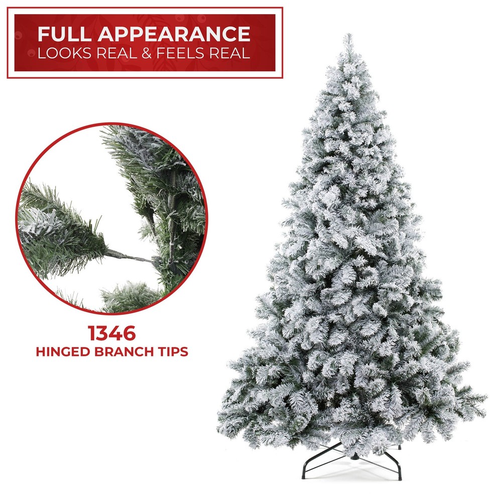 OPEN BOX - 7.5 ft Flocked Pine Hinged Artificial Christmas Tree with Stand