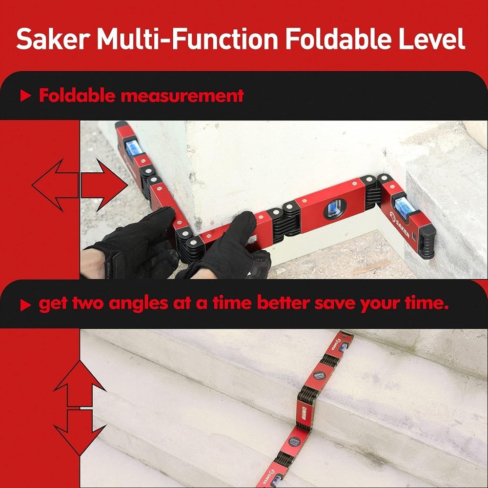 Saker Multi-function Foldable Level tool Easy to Carry folding level