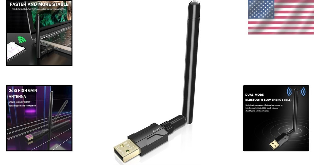 USB Bluetooth 5.1 Adapter - Long Range 300FT Wireless Dongle with 5dBi Antenna