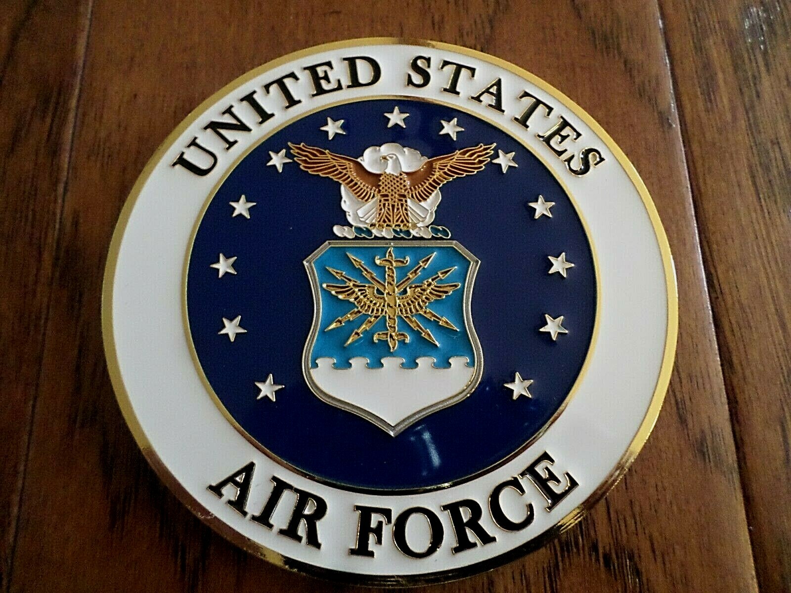 U.S AIR FORCE METAL MEDALLION ENAMEL SHADOW BOX PRESENTATION EMBLEM PLAQUE 4 X 4