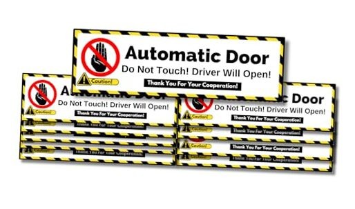 Caution Automatic Door, Do Not Open Warning Vinyl Signs for Vehicles, 10 Pack