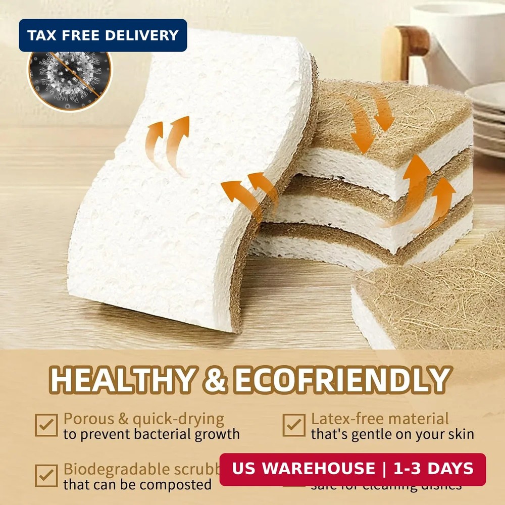 Natural Kitchen Sponges, Biodegradable & Compostable | Non-Scratch Cellulose Coc