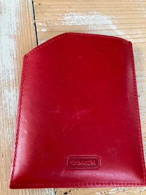 Coach Red Slim Compact Mirror with Leather Case, New