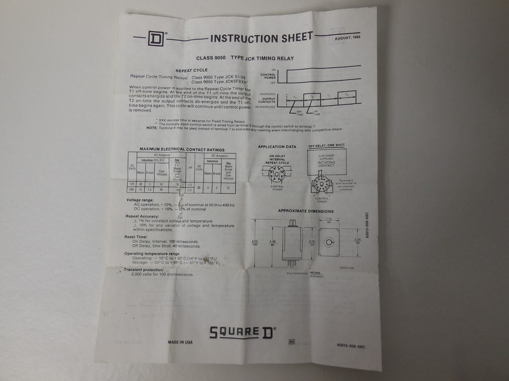 Square D JCK-41 Solid State Timing Relay One-Shot - NEW