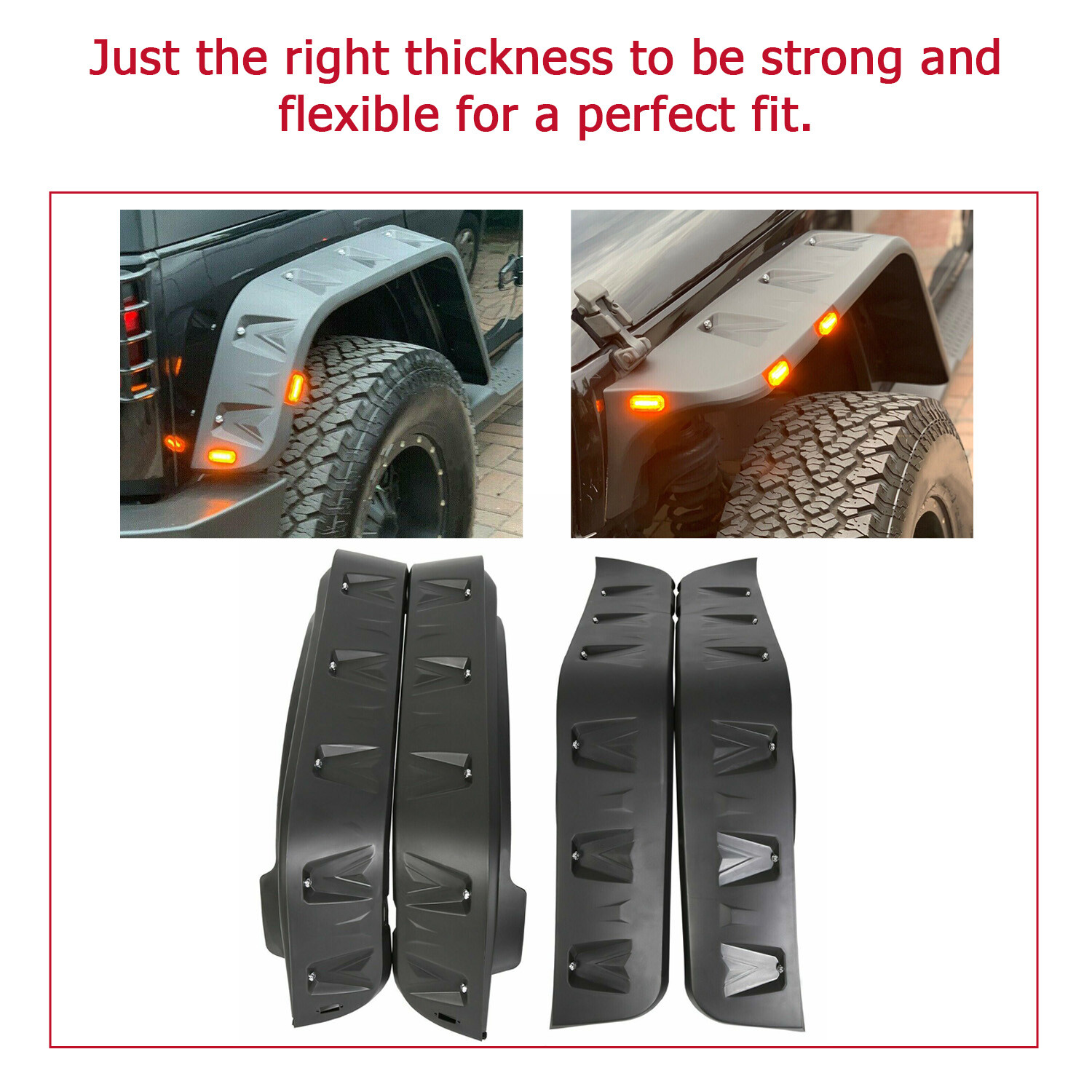 For 07-18 Jeep Wrangler JK Pocket Rivet Style Smooth Fender Flares w/LED 4PCS