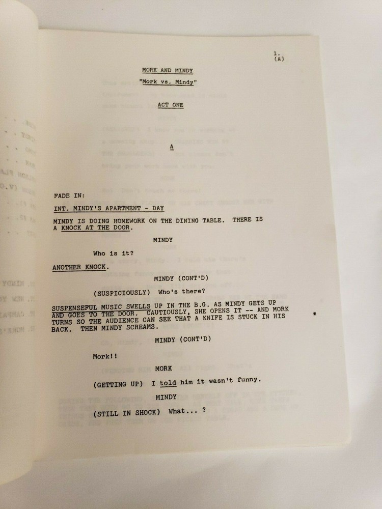 MORK AND MINDY / David Misch 1979 TV Script, Robin Williams "Mork vs. Mindy"