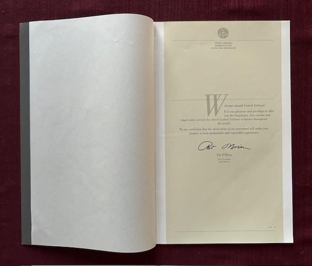 United First-Class Menu 1979