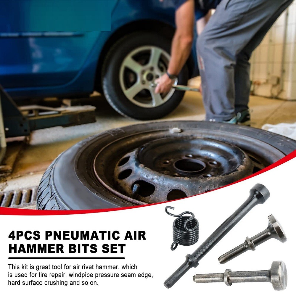 4Pcs Air Hammer Bits Set Smoothing Pneumatic Chisel Drill Attachments and Spring