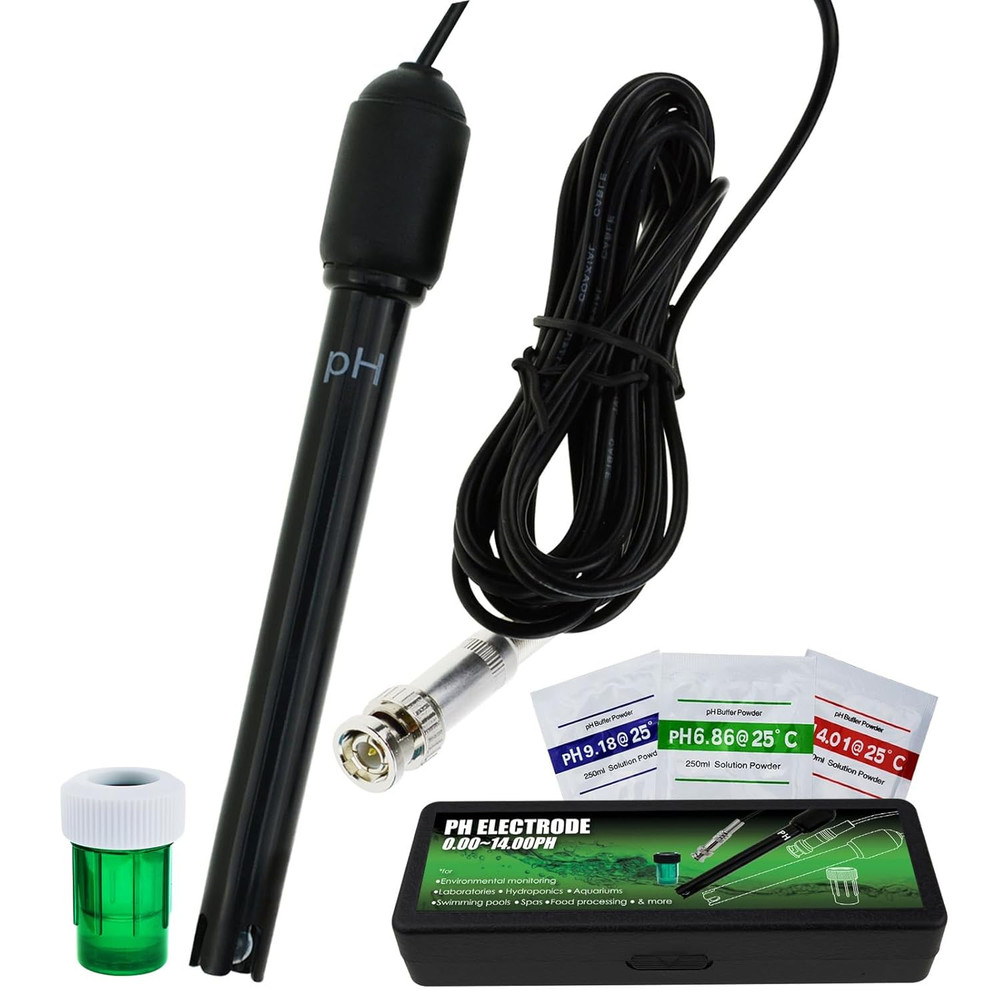 Long Body pH Electrode with BNC Socket Probe 300cm Cable 0-14pH for pH Meter, pH