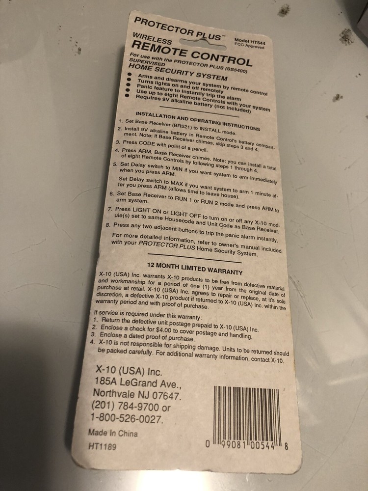 X-10 Remote Control HT544 Powerhouse Protector Plus Wireless