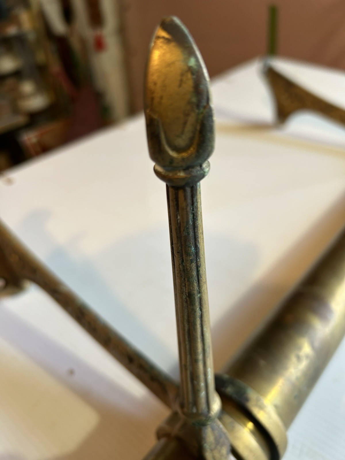 ANTIQUE BRASS BAR END RAIL AND FANCY DECORATED RAIL HANGERS