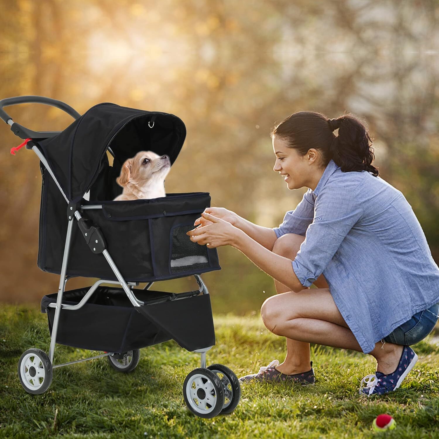 3 Wheels Travel Folding Pet Stroller for Small Medium Dog Cat Jogger Stroller