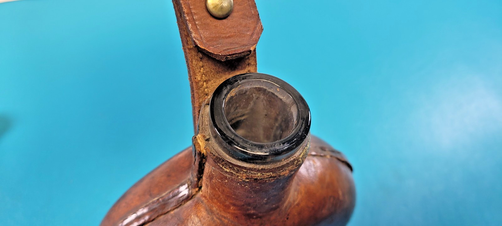 Vintage Military Glass Leather Canteen Decanter Flask + Regimental Markings