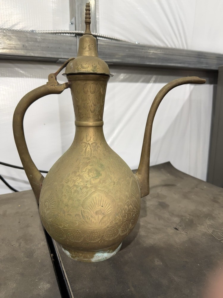 Middle Eastern Brass Teapot Bronze Engraved Design