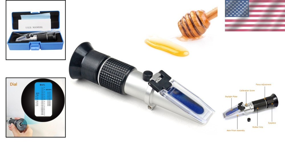 Durable Honey Refractometer with Automatic Temperature Compensation - 3-in-1