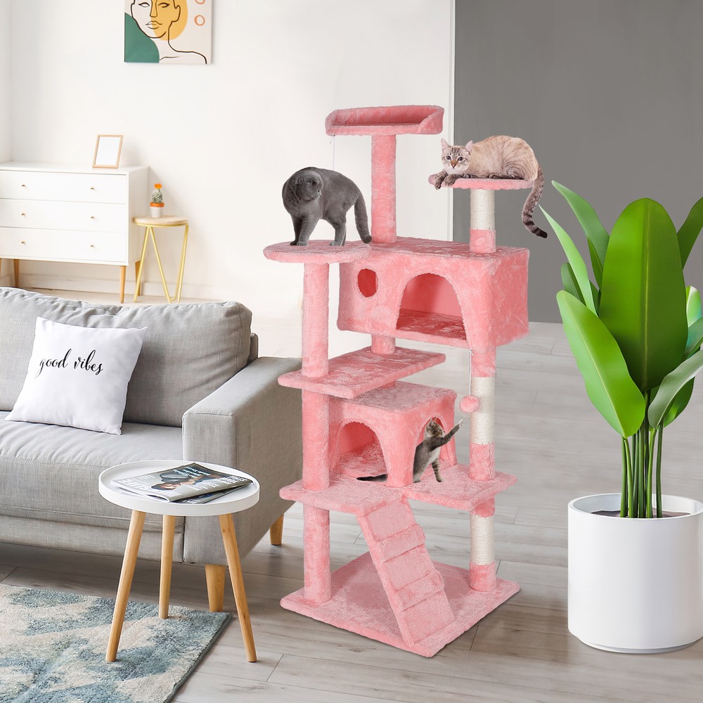 55'' Cat Tree Condo Multi-Level Cat Scratching Post Safety with Danging Ball