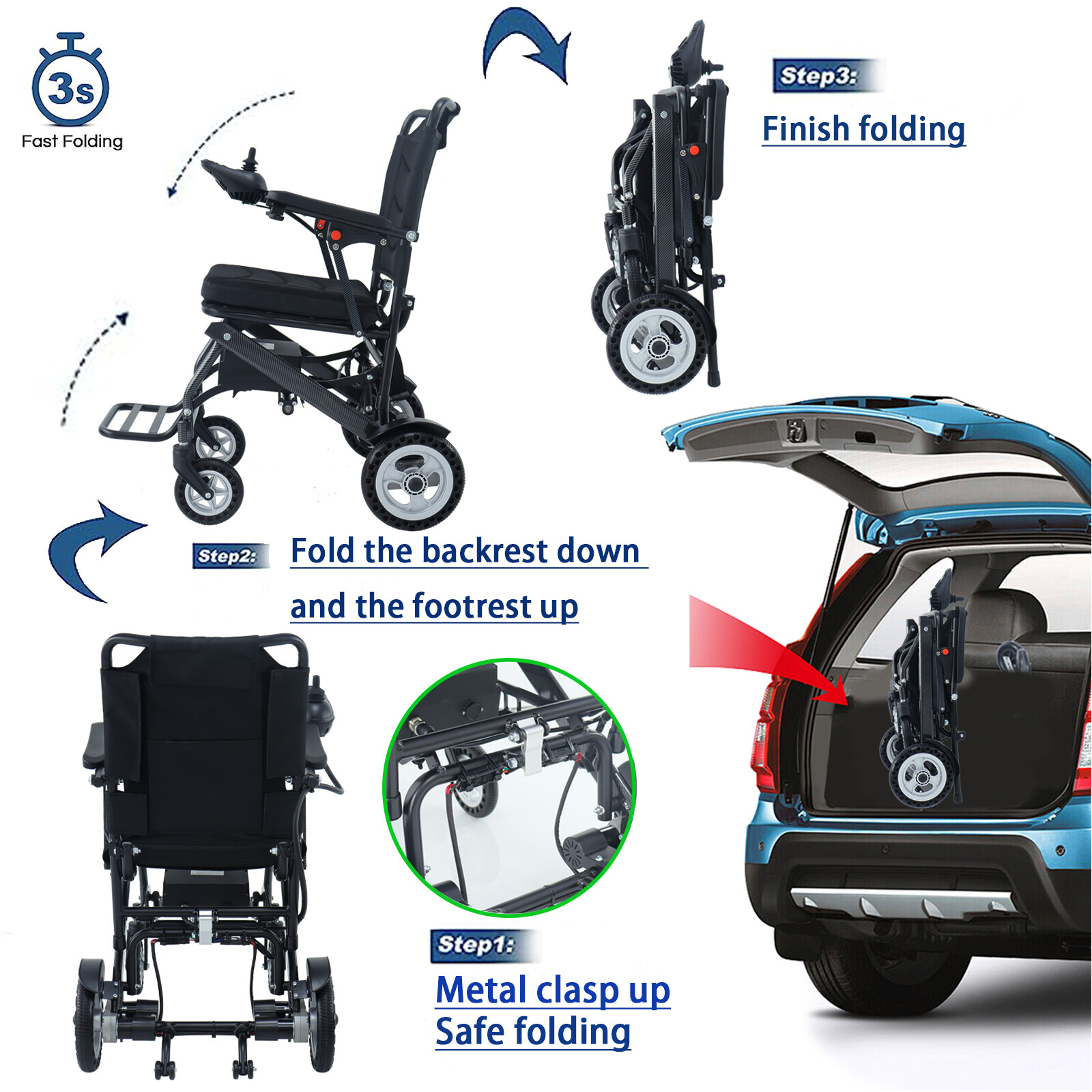 Electric Foldable Lightweight Portable Powerchair Travel Wheelchair All Terrain