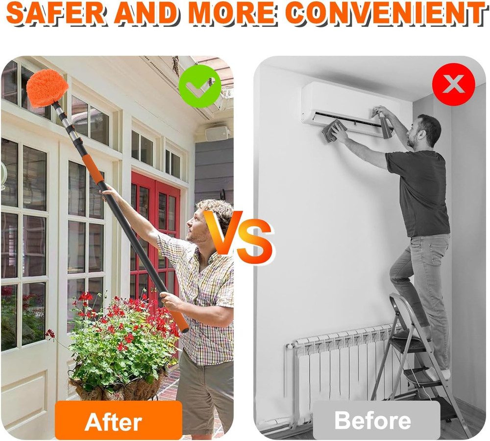 36FT Reach Cobweb Duster with Extension Pole, High Ceiling Long Duster with 7-30
