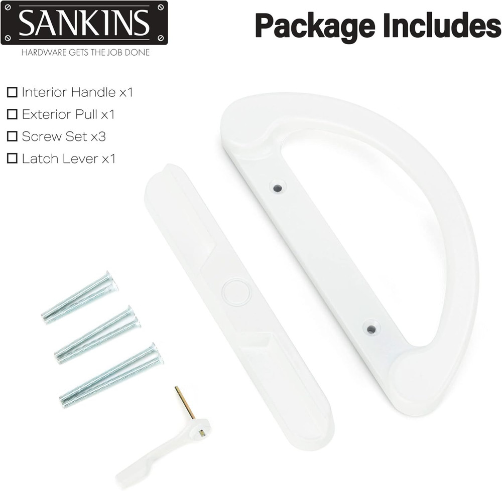 Sliding Patio Door Handle Pull Set, White Diecast Non-Keyed Gate Handle Set for