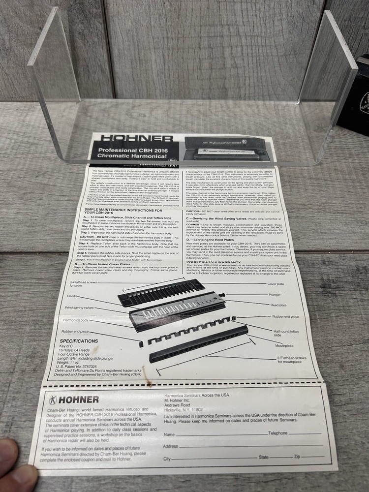 Hohner Professional 2016 CBH Chromatic Harmonica with Case & Manual
