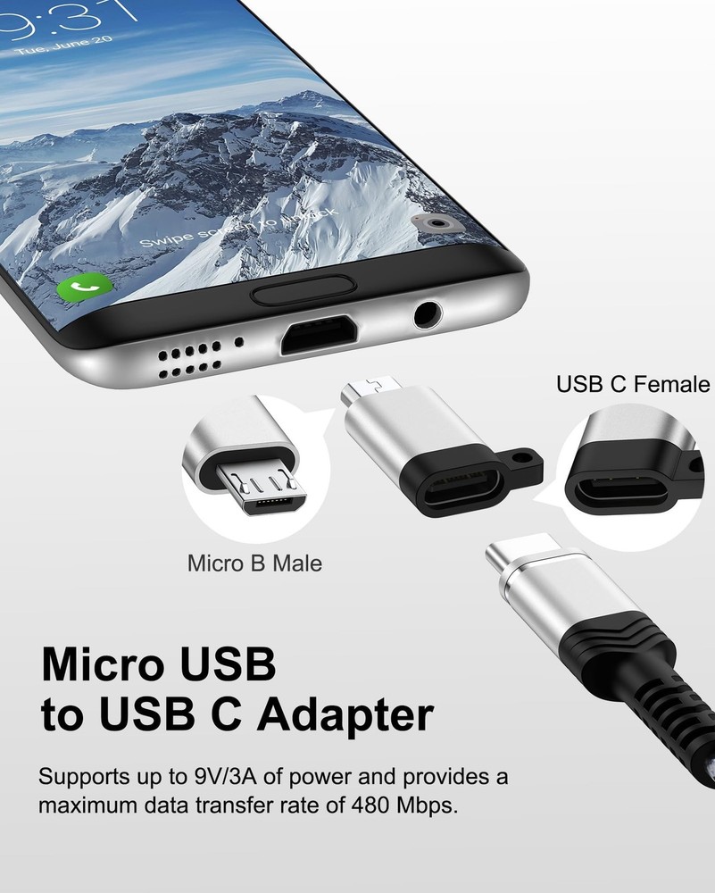 Micro USB to C Adapter, 2-Pack 2 Pack C Silver