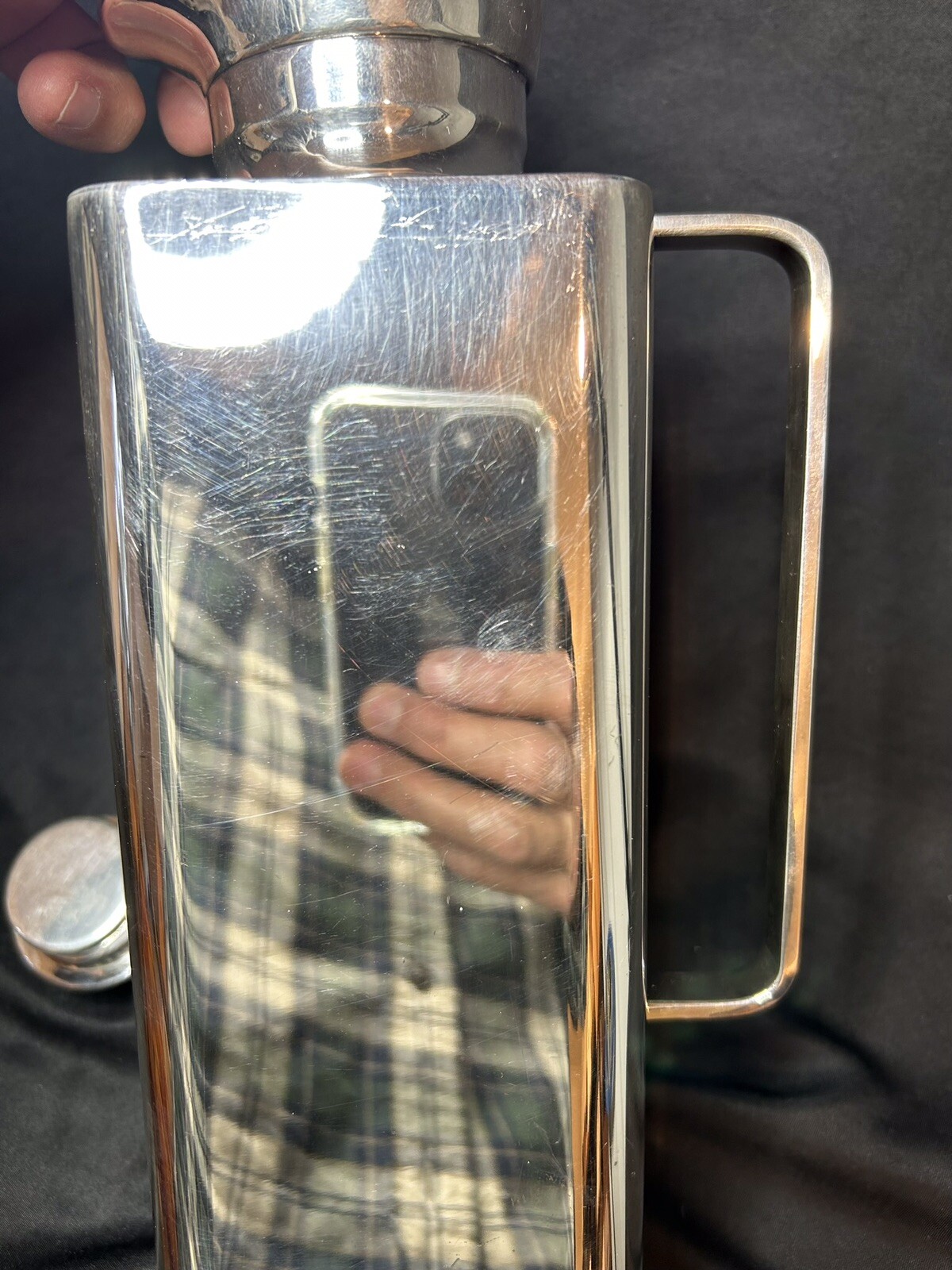 Cassetti Modernist Silver Carafe Thermos Hand Made Glass Lined Mid 20th C