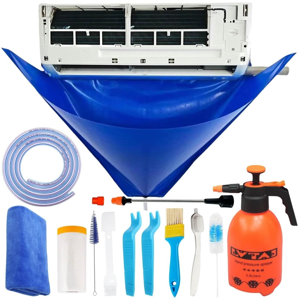 13Pcs Mini Split AC Cleaning Kit with 2L Sprayer & Waterproof Cover, HVAC Tools