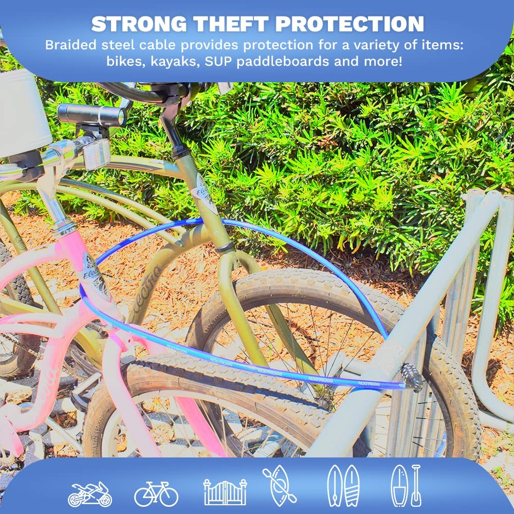DocksLocks Weatherproof Straight Security Cable Lock (5ft to 25ft 10ft, Blue