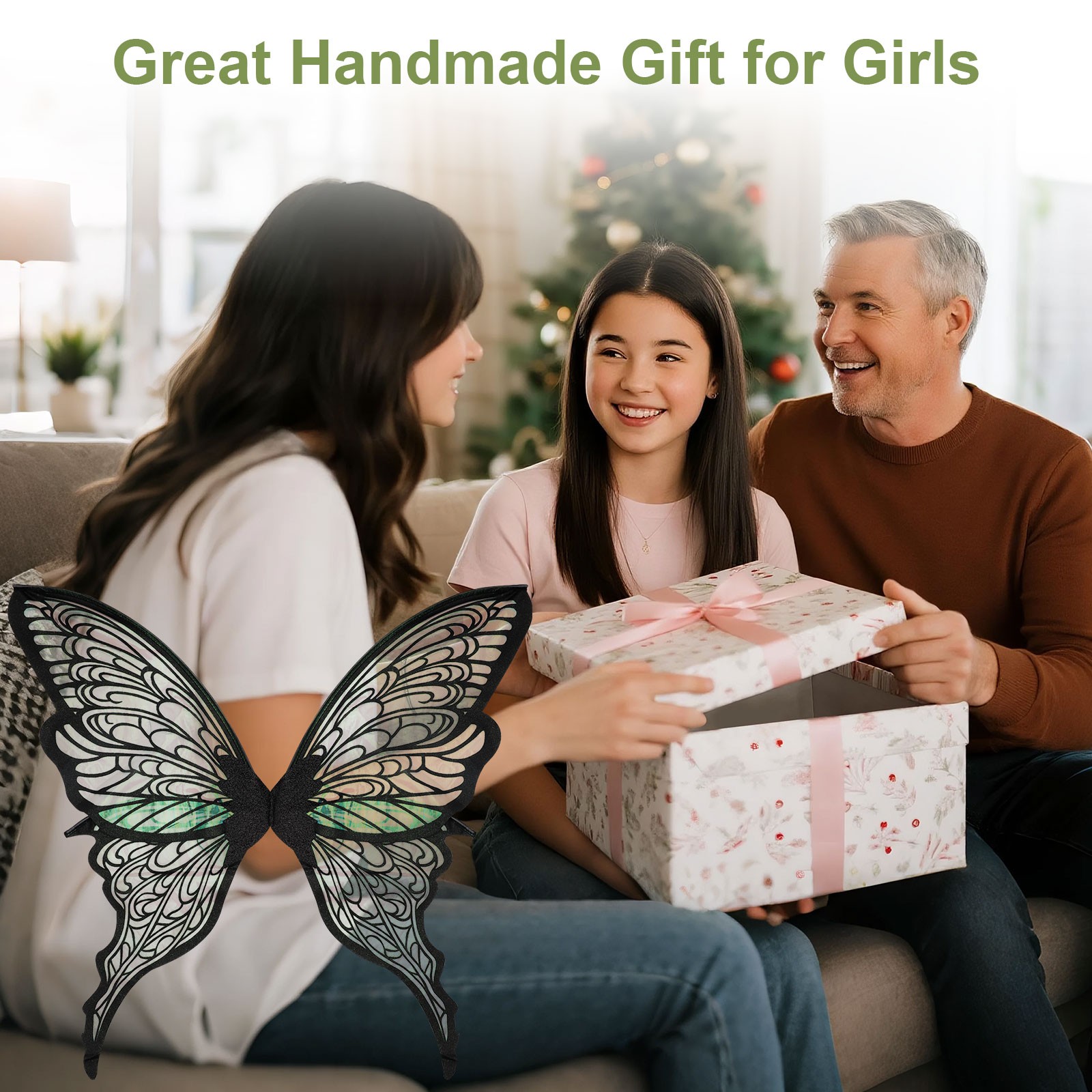 Adult Butterfly Fairy Wings Set Cosplay Costume W/ Wand & Elf Ears for Halloween