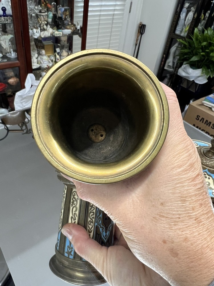 Antique Mid Eastern Brass Enamel Lidded Jar