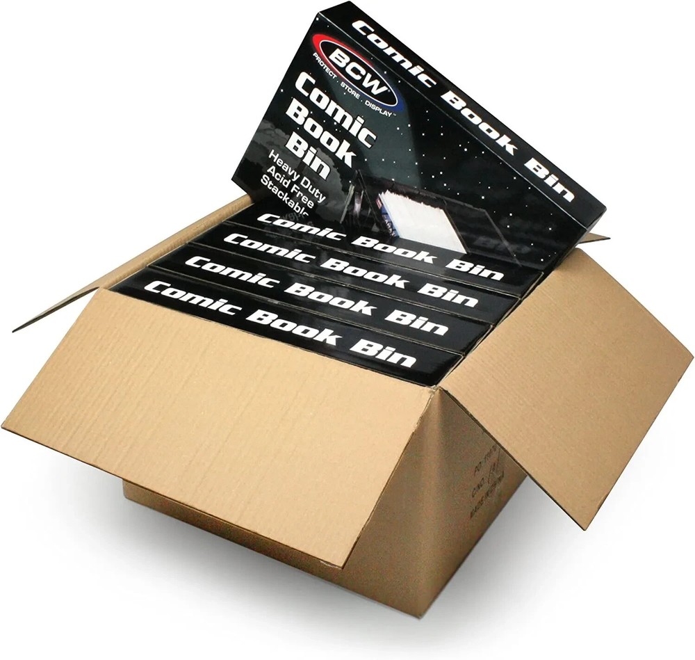 BCW Short Plastic Comic Book Bin Box Heavy Duty with Lid Black - **FIVE PACK**