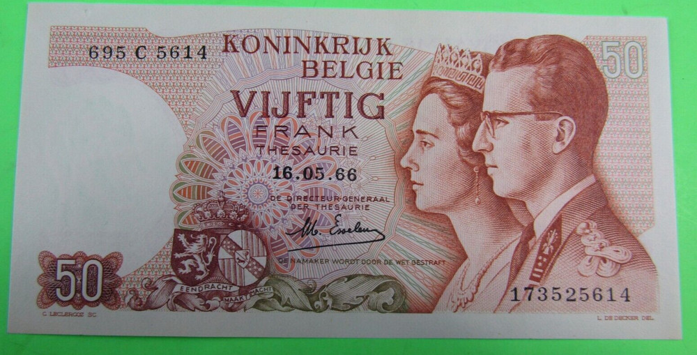 BELGIUM, 50 FRANCS, P#139, 1966, UNC