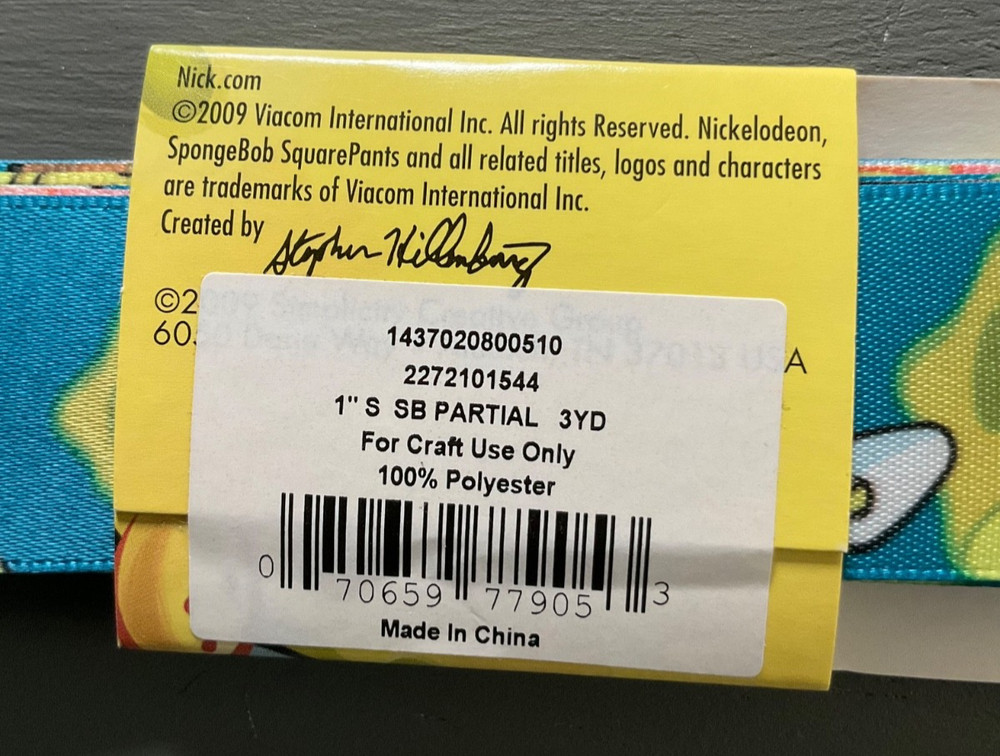 Nickelodeon SpongeBob SquarePants 1” Polyester Ribbon 3 Yards