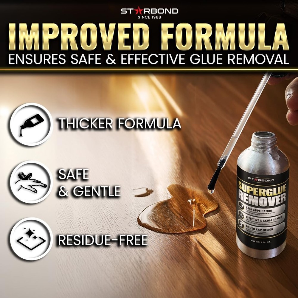 Super Glue Remover for CA Glue, Adhesive Dissolver, 2 oz Brush Cap