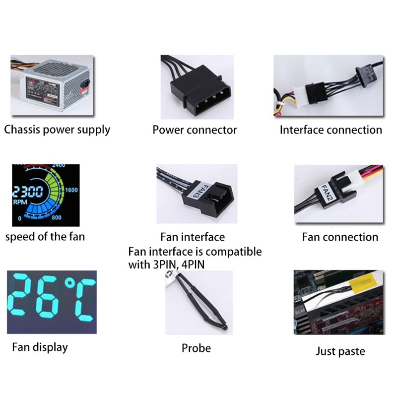 Computer for Case 5 Fans Speed Controller CPU Temperature Sensor PC Cooling Cont