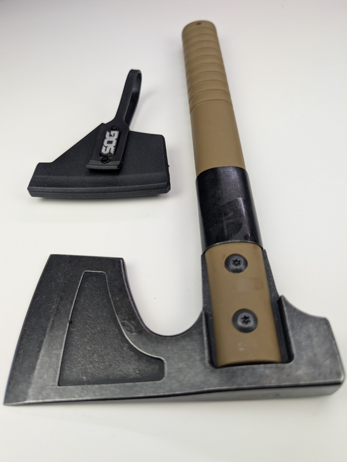 SOG Camp Axe - 11.5" Overall - Black Stonewash Finish - Tan GRN Handle + Sheath