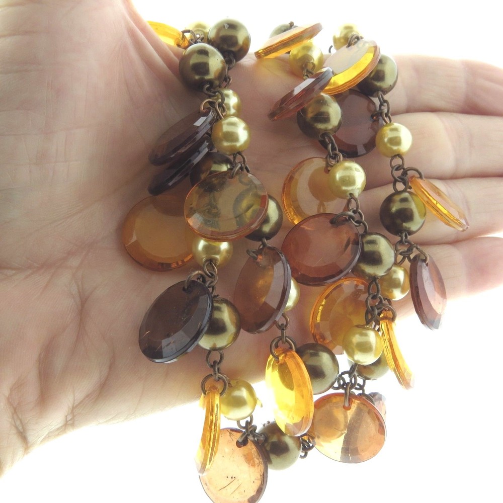 Vintage Lucite Dangles Necklace Double Strand signed JS
