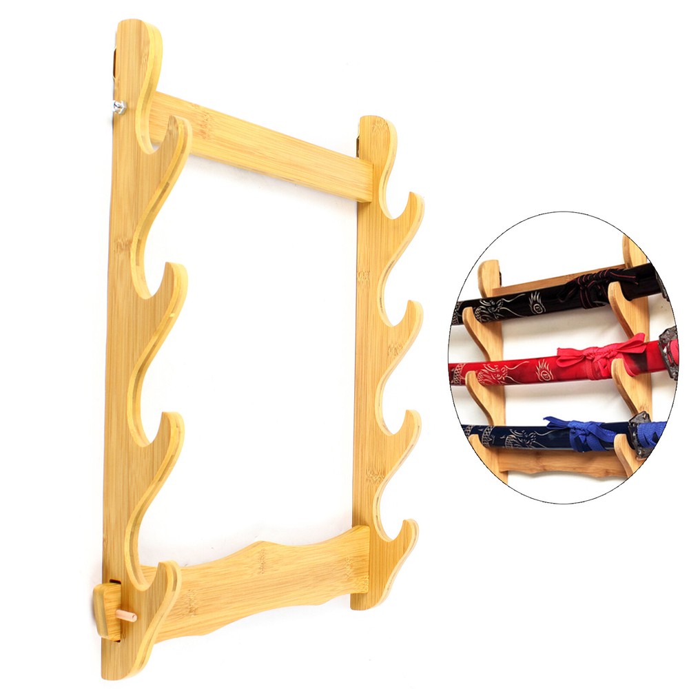 Wall-Mounted Display Rack Sword Mount Stand 4-Layer Bamboo Mount Display Stand