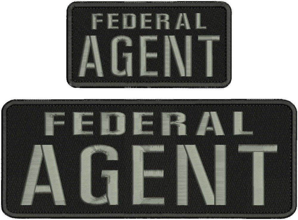 F AGENT EMBROIDERY PATCH 4X11 AND 3X6 HOOK ON BACK BLK/GRAY