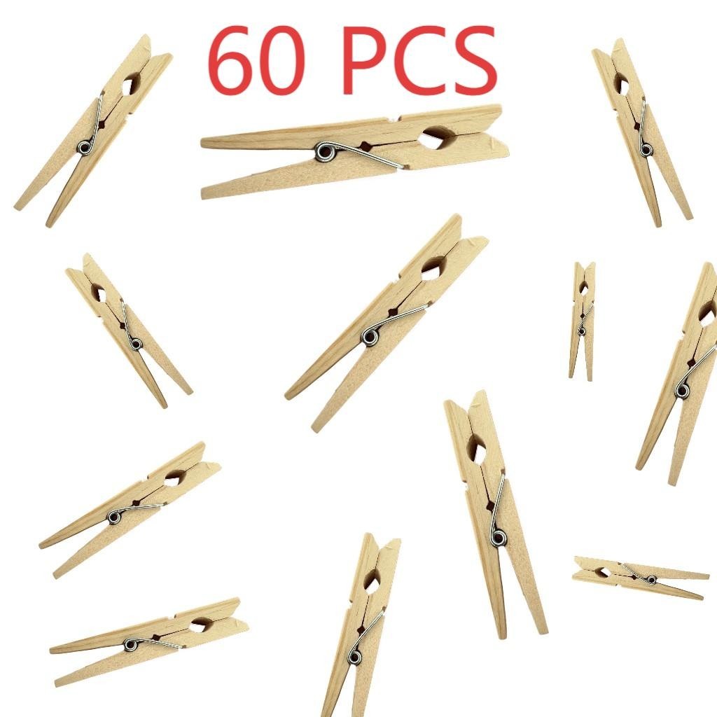 60 PCS Wood Wooden 2.8'' Clothespins Laundry Clothes Pins Crafts Photos Pins US