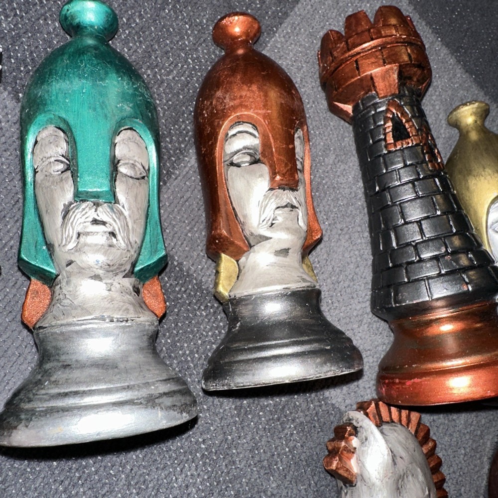 Duncan Ceramic Vintage Large Chess Set Hand Painted 9 Piece