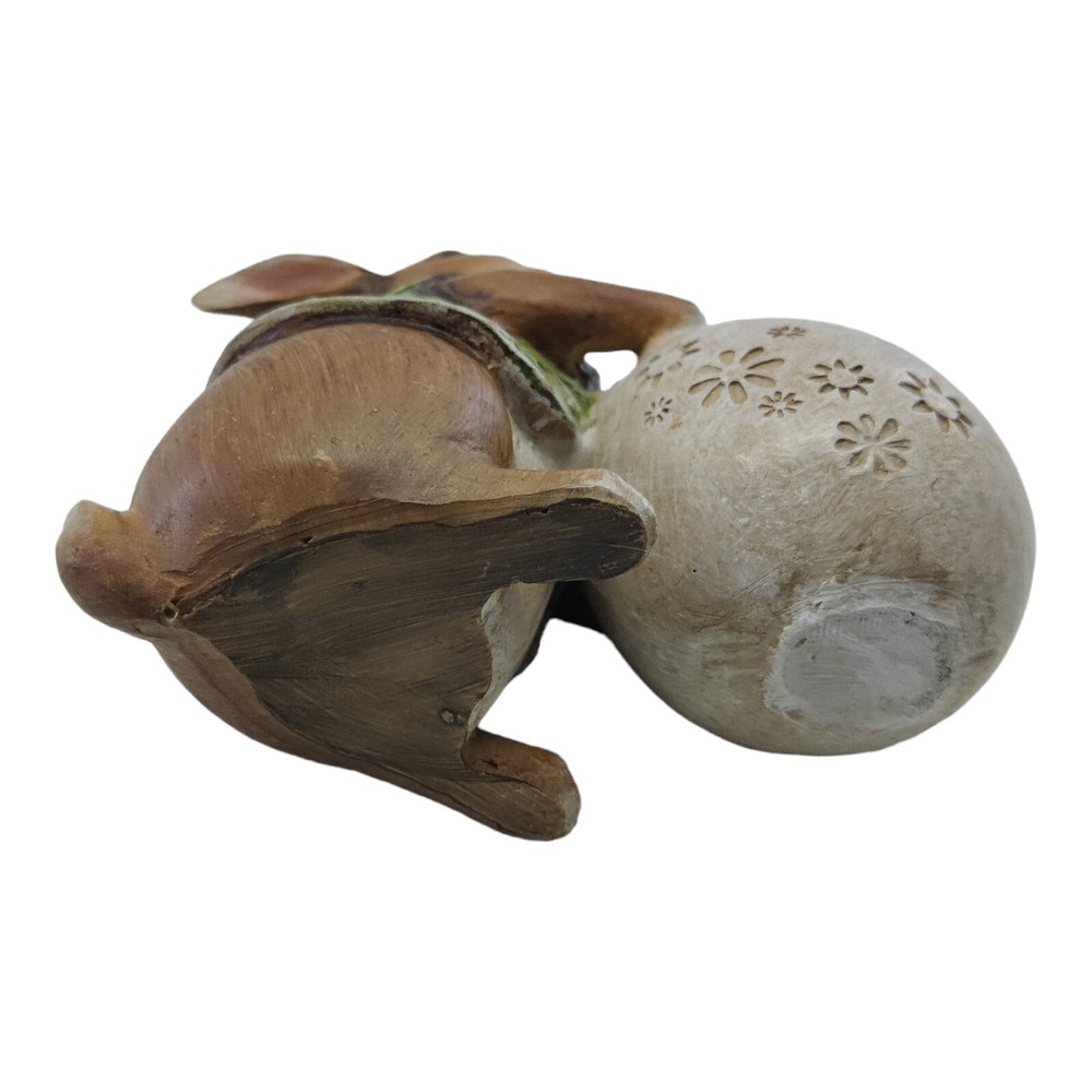 Resin Bunny Rabbit Figurine w Egg Happy Easter