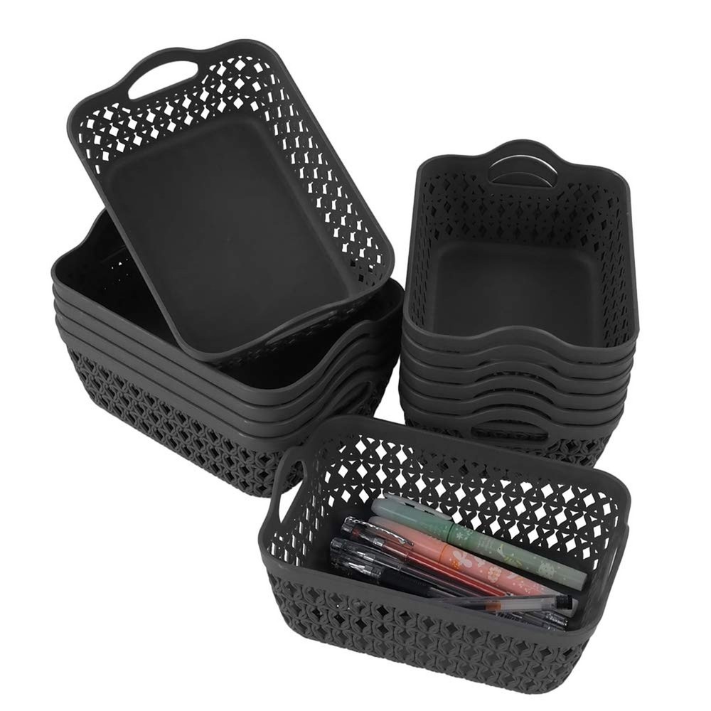 12-Pack Mini Plastic Storage Baskets Trays, Gray Tiny Storage Baskets