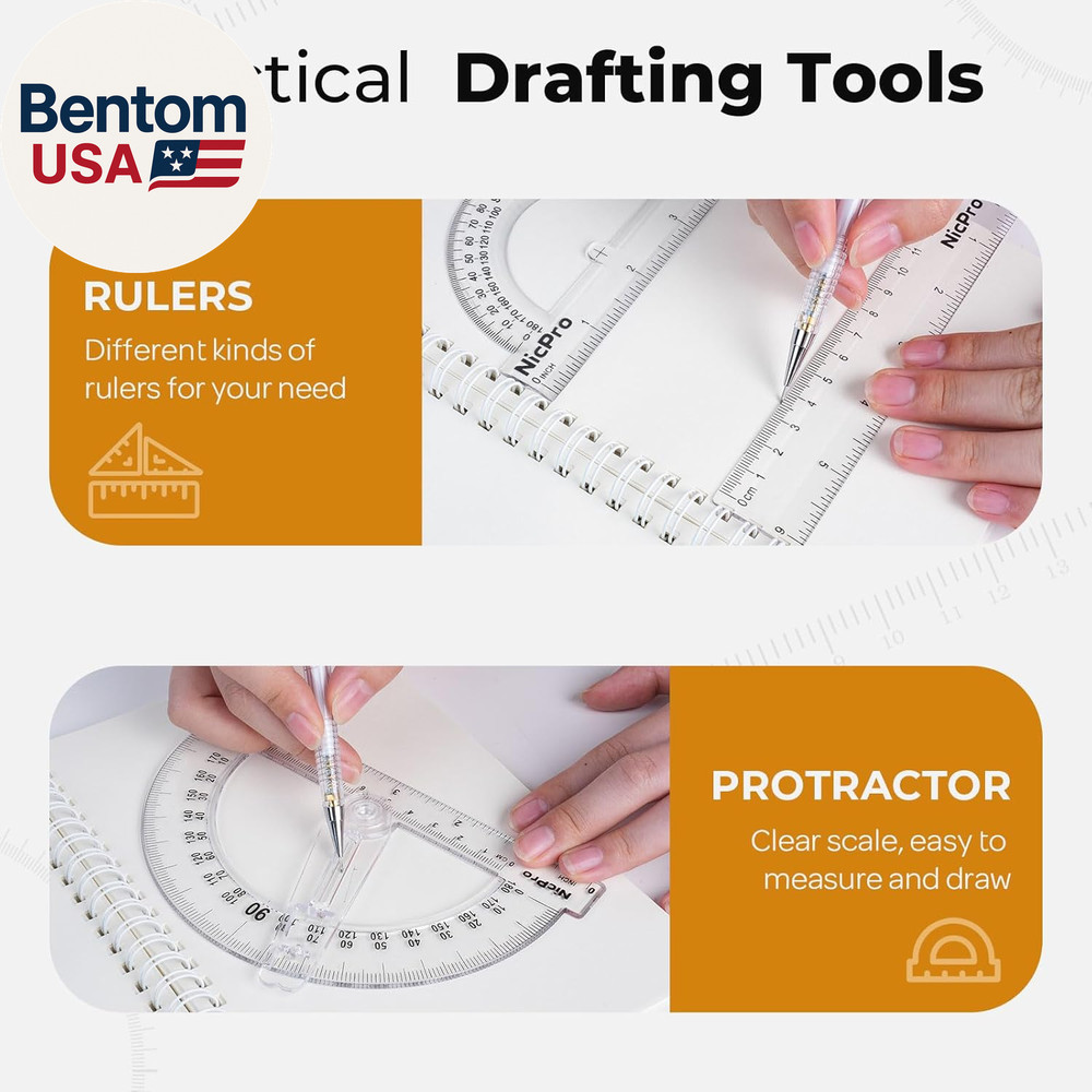 22 PCS Compass Geometry Tools with Case, Drafting Tools Geometry Set with Swing