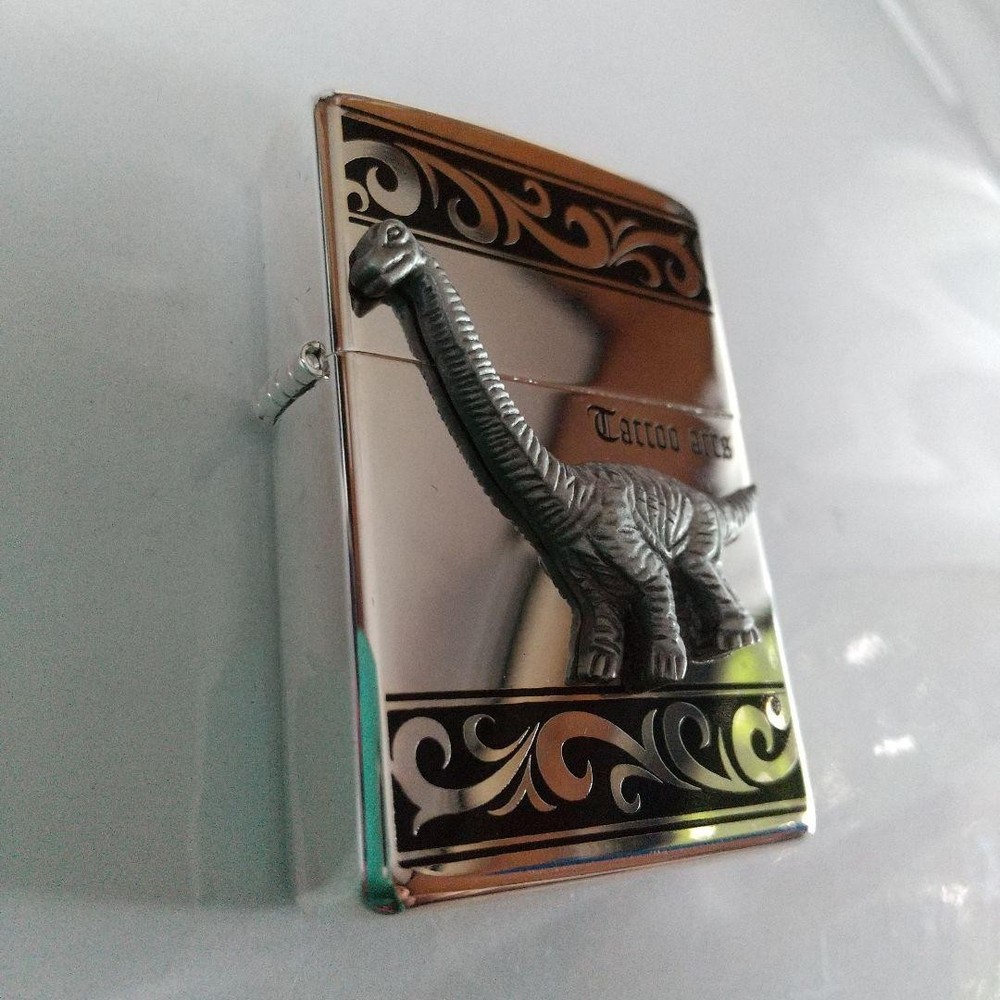 Zippo Customized Metal Dinosaur Silver One Sided Processing Lighter RegularOpens