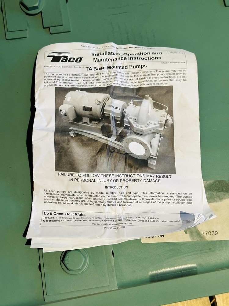 Taco TA Series Horizontal Split Case HVAC Circulator Pump - Model TA1238 - NEW!