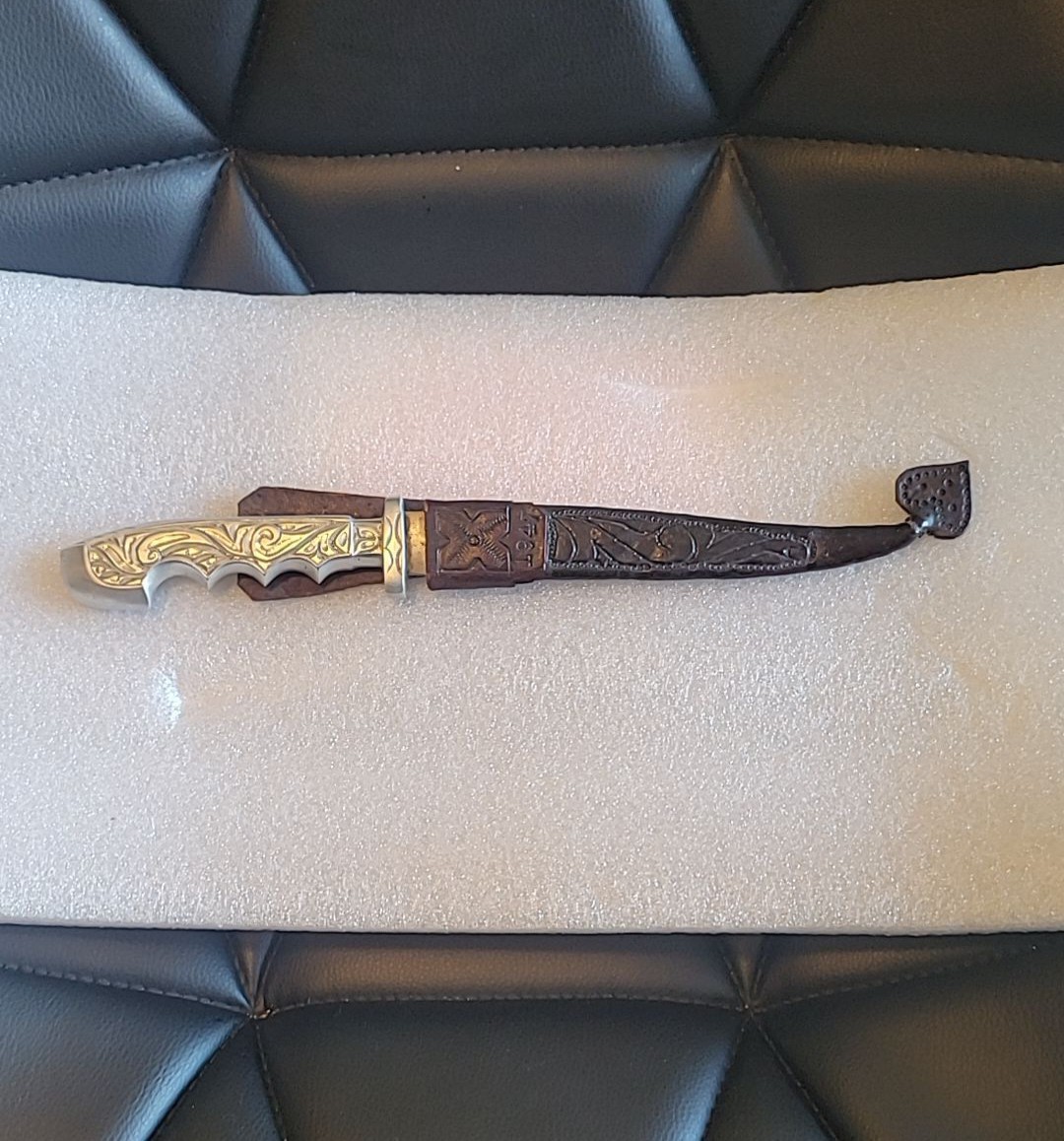 VTG 1940s Filipino Handmade Knife with Leather Sheath Used