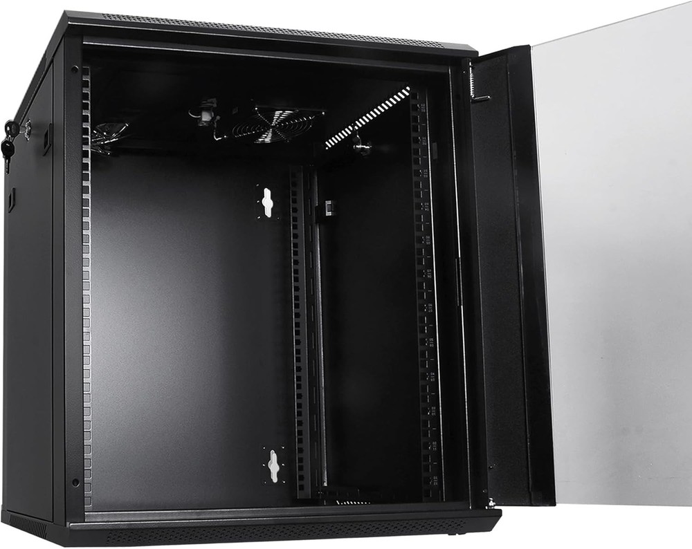 Rackpath 12U Wall Mount Network Rack Cabinet 19” Server Rack 17.7” Deep Black